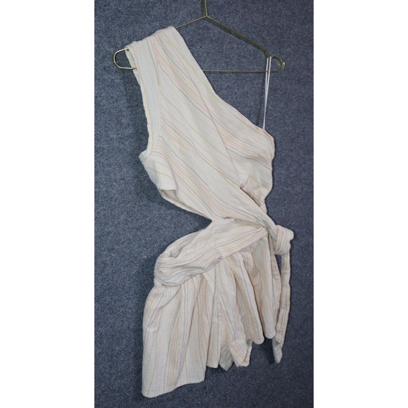 Free People Romper Women 2 Beige Cream BOHO Hot Chip‎ 2" One Shoulder Bohemian - Picture 2 of 12